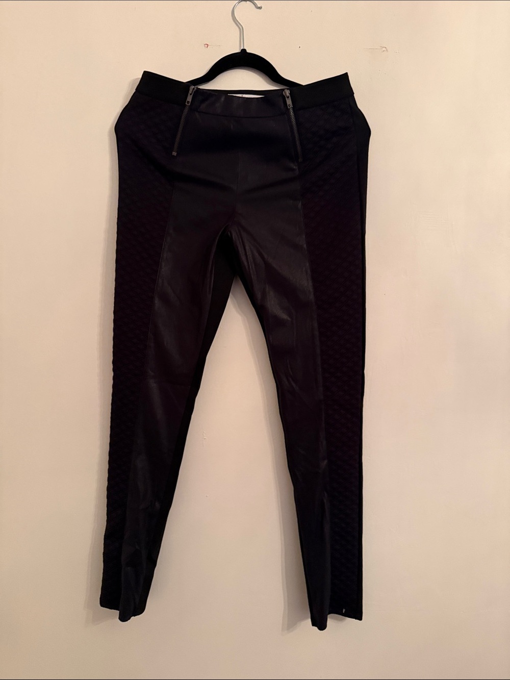 BCBGeneration Black Faux Leather Paneled Skinny Leggings